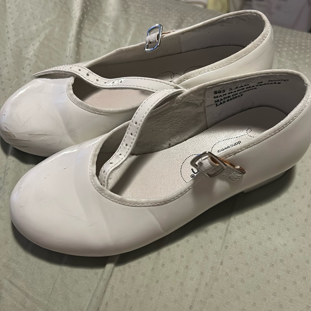 White Patent Leather Revolution Dance Tap Shoes - 2.5
